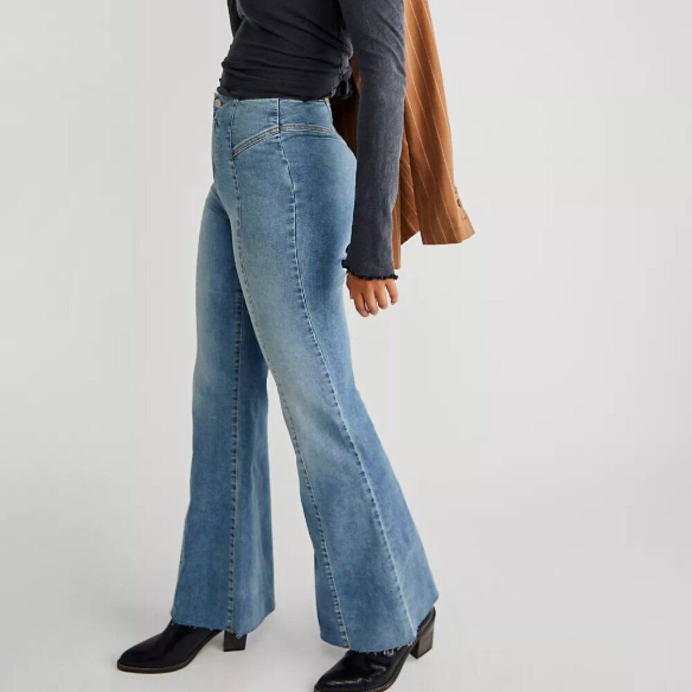 We The Free - Free People CRVY Wild Honey Denim Flare Leg Jeans
